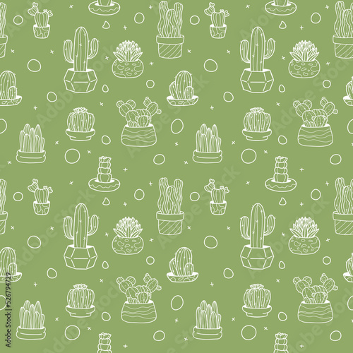 Vector seamless pattern with hand drawn cactus