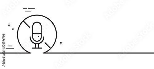 No microphone line icon. Mute mic sign. No voice record symbol. Minimal line illustration background. No microphone line icon pattern banner. White web template concept. Vector