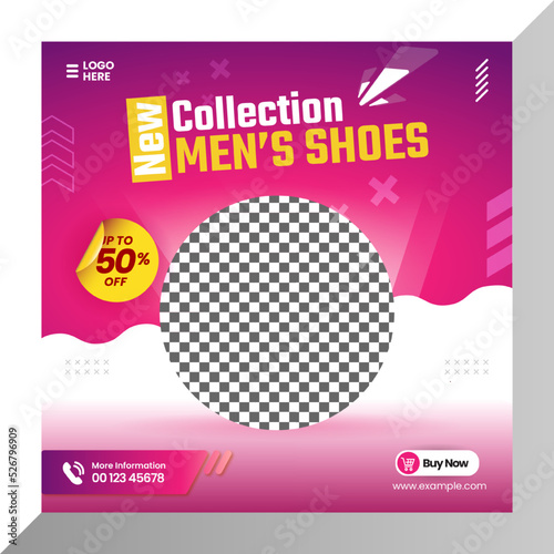 Social media post shoes template and web banner template with luxury pink color style