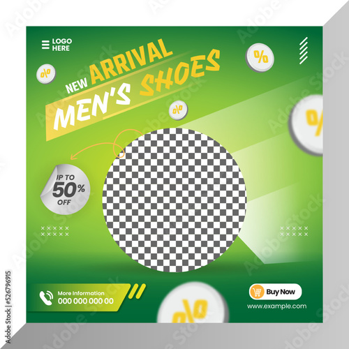 Social media post shoes template and web banner template with luxury green color style