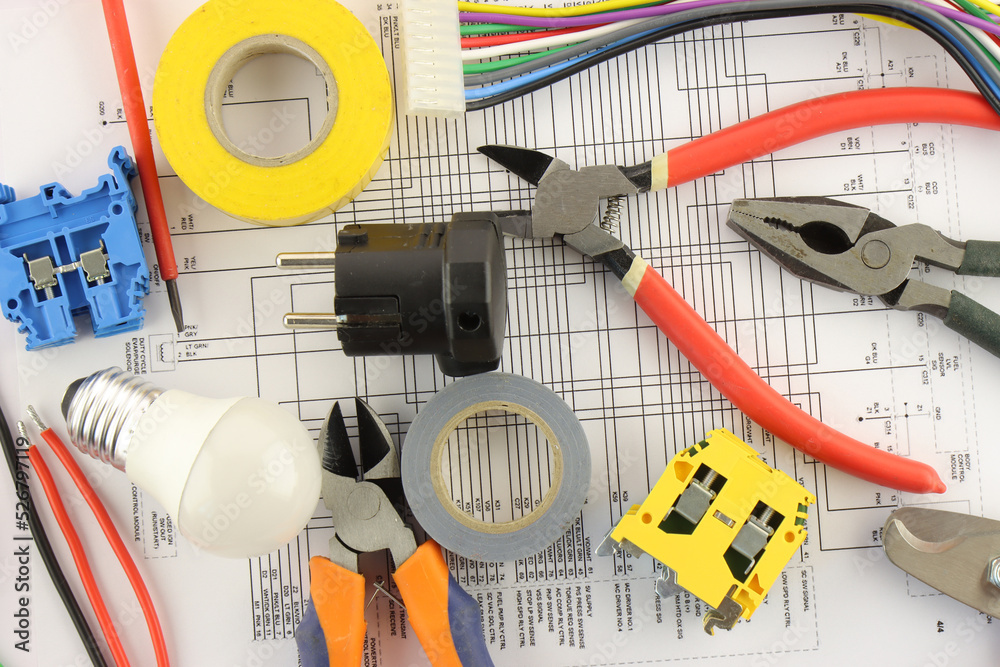 Electrical tools and materials for the installation of an electrical panel on an electrical