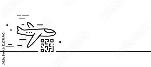 Qr code line icon. Scan barcode sign. Flight tickets scanner symbol. Minimal line illustration background. Qr code line icon pattern banner. White web template concept. Vector