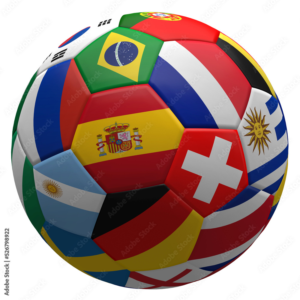 Obraz premium soccer ball flags design 3d-illustration, focus on the flag of Spain
