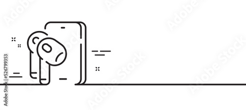 Earphones line icon. Mobile accessories sign. Headset or headphone symbol. Minimal line illustration background. Earphones line icon pattern banner. White web template concept. Vector