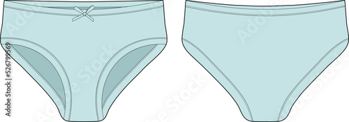 Technical sketch of briefs for girls. Female underpants. Mint color. Women casual panties.