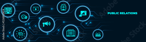 public relations icon concept: PR or media relations or marketing and publicity symbols. EPS 10