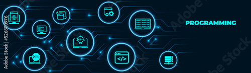 software engineering or programming vector illustration. Blue concept related to html coding, beta testing an application, software design and development process, implementation and verification.