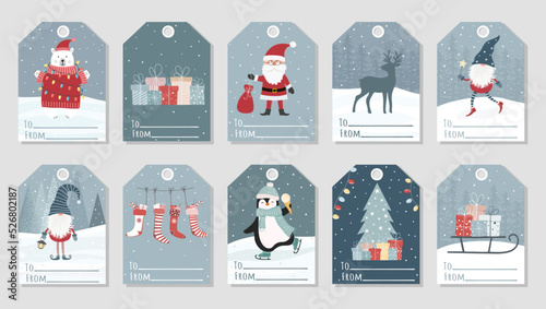 Set of cute Christmas and New Year gift tags.