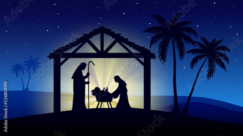 Chritmas Nativity Scene on blue background