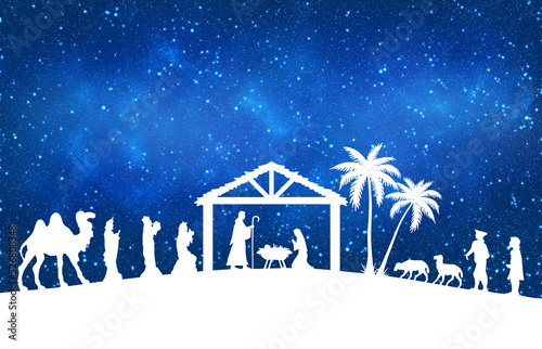 Blue Christmas Nativity Scene background