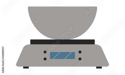 Electronic kitchen scales with a weighing tank. Kitchen appliance for determining the weight of products. Flat. Vector