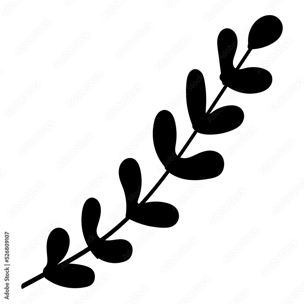 Black silhouette of a flower branch and a tree. Vector isolated element on a white background. A hand-drawn plant. Black silhouette of a flower branch and a tree. Vector isolated element on a white background. A hand-drawn plant.