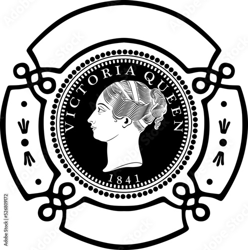 england coin queen with vintage frame vector design handmade collection