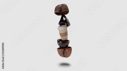 3d realistic Coffee cup and bean in matryoska style photo