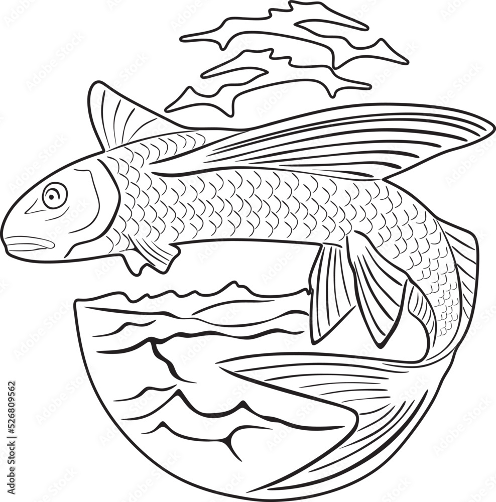 flying fish logo handmade line design vector flying fish logo handmade line design vector
