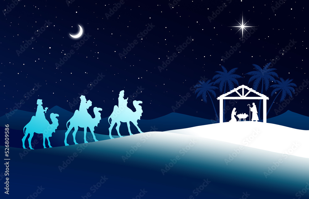 Obraz premium Blue Christmas Nativity scene background