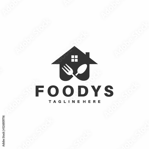 home restaurant logo, food house logo, food home logo