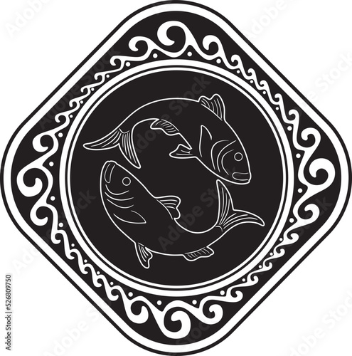 two fishes with floral frame vector design handmade silhouette