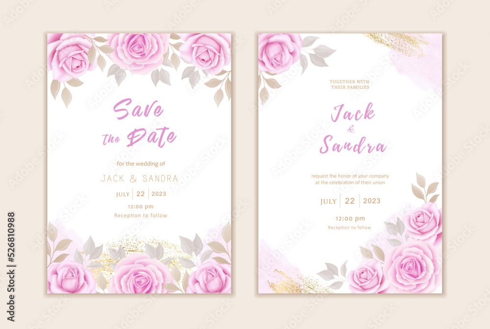 Beautiful floral wedding invitation card template. Elegant vector roses cards Beautiful floral wedding invitation card template. Elegant vector roses cards