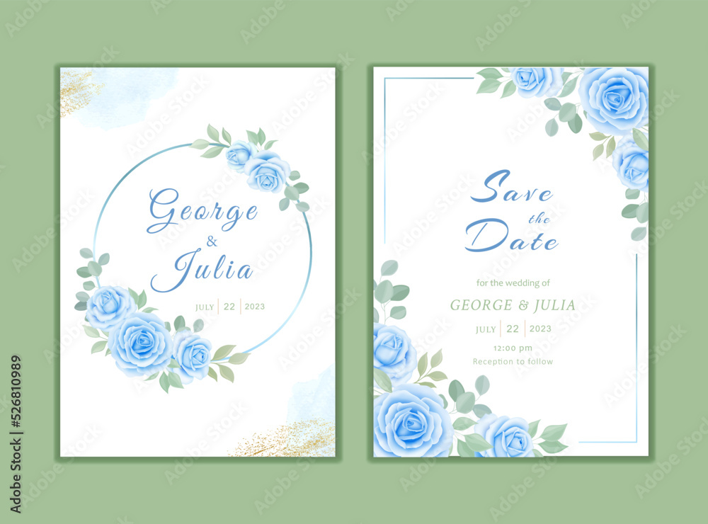 Beautiful floral wedding invitation card template. Elegant vector roses cards