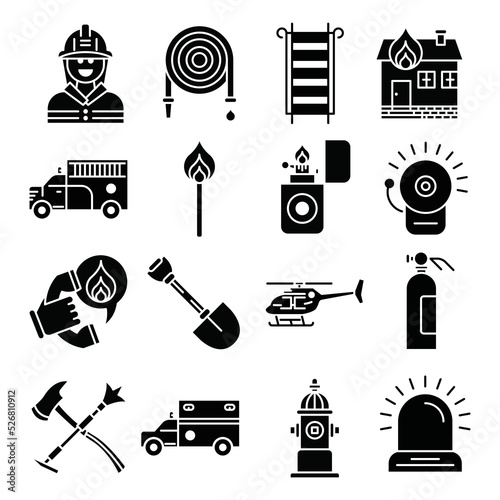 Firefighter and Fire department icons set