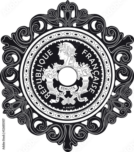 indochine 5 cent franc coin with vintage frame handmade vector design