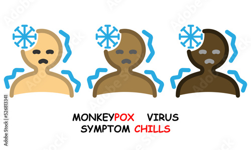 set of three monkeypox symptoms icons. flat icon with outline icon symptom of chills monkeypox. icons of different skin tones.