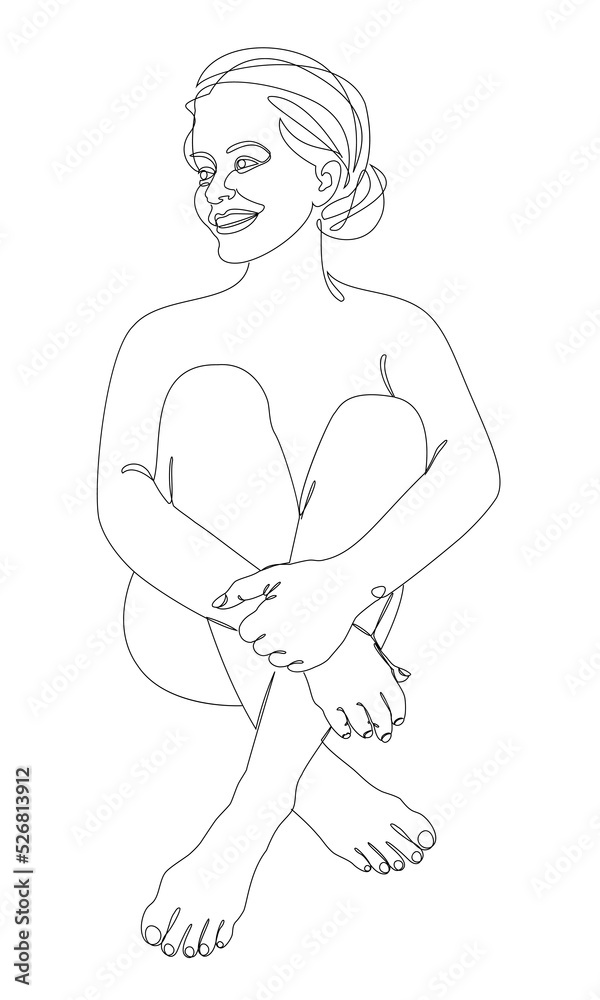 Silhouettes of a girl in a modern one line style. Continuous lady line drawing, aesthetic outline for home decor, posters, wall art, stickers, logo. Vector illustration.