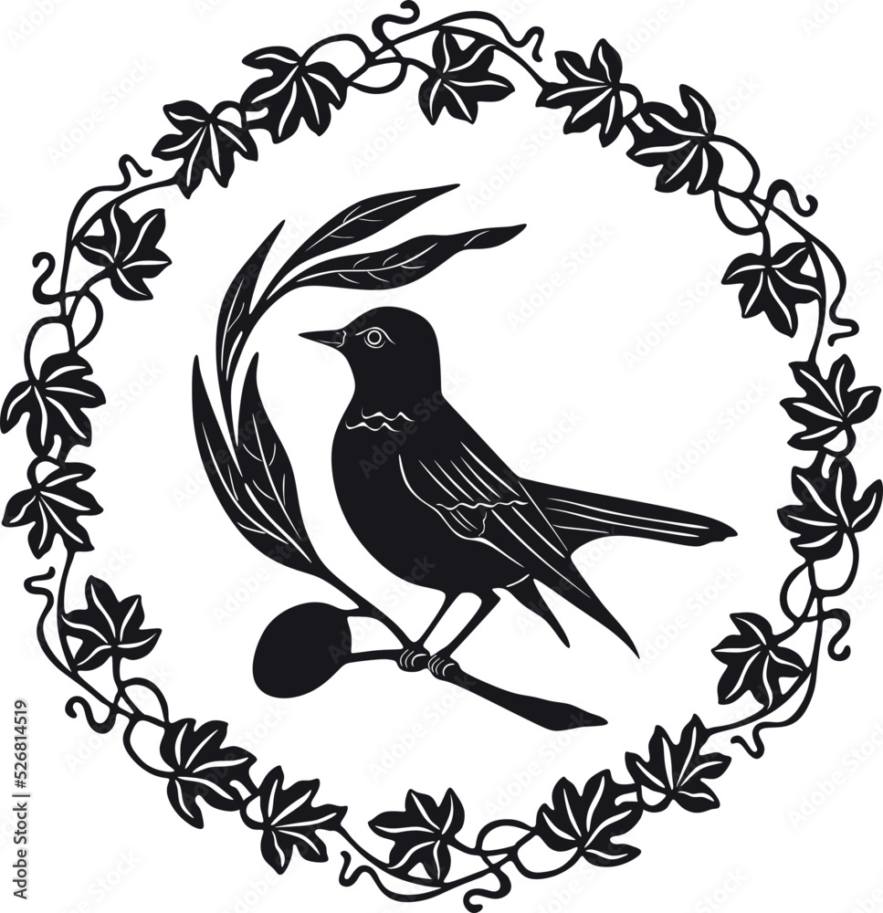 bird wirh olive leaves vector design handmade
