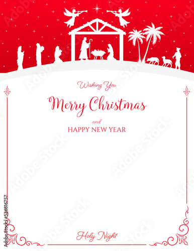 Christmas Nativity scene greeting card background. Vector EPS10.