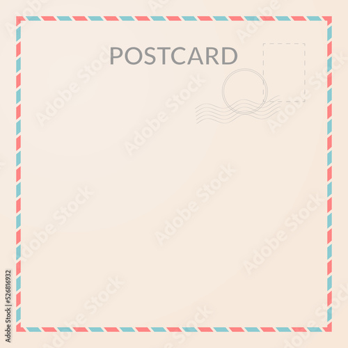 Squared postcard template. Vintage travel post card back