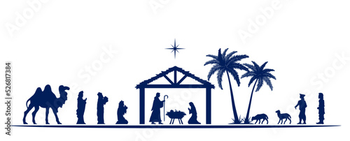 Christmas Nativity scene greeting card background. Elements all separate and editable. Vector EPS10.
