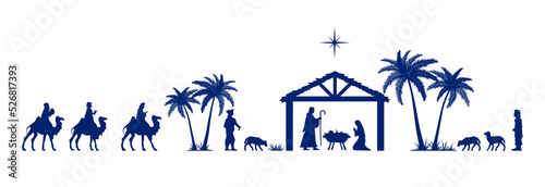 Christmas Nativity scene greeting card background. Elements all separate and editable. Vector EPS10.