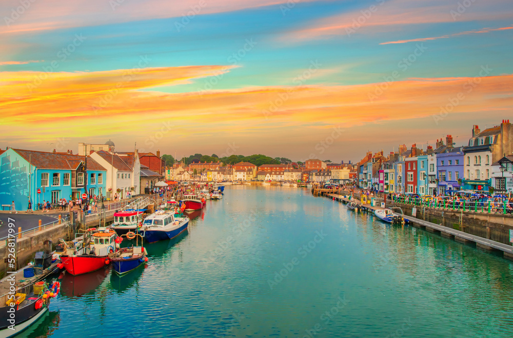 The harbour at Weymouth on the Dorset coast during sunset
