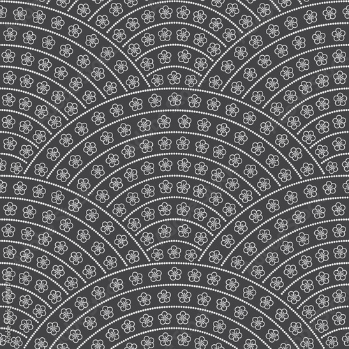 Happy Chinese New Year Seamless pattern .Garland of white plum flowers in bloom on dark grey background. Holiday wallpaper, wrapping paper for packaging, silk kimono textile print