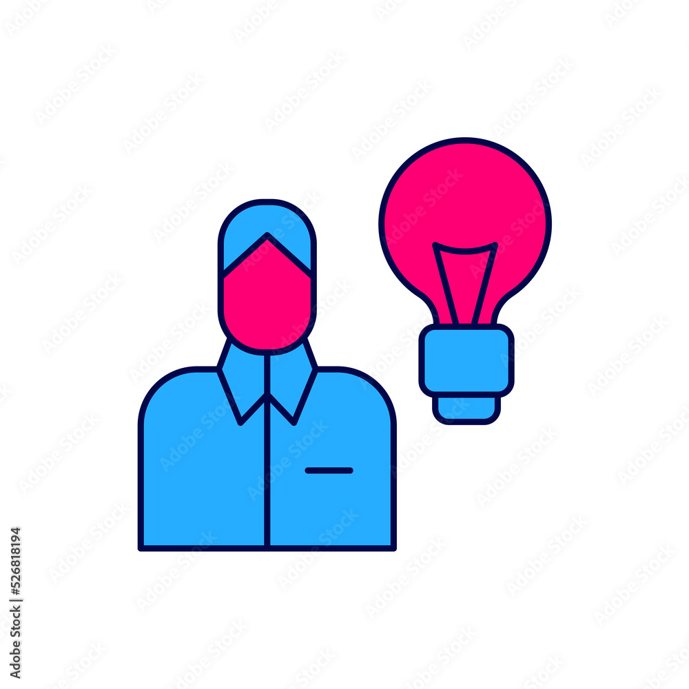 Filled outline Human with lamp bulb icon isolated on white background. Concept of idea. Vector Filled outline Human with lamp bulb icon isolated on white background. Concept of idea. Vector