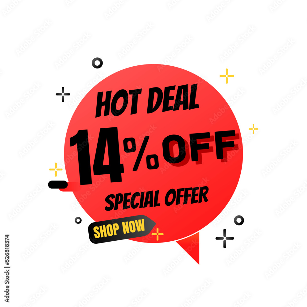 14% percent off(offer), hot deal, red and Black Friday 3D super discount sticker, mega sale. vector illustration, Fourteen 