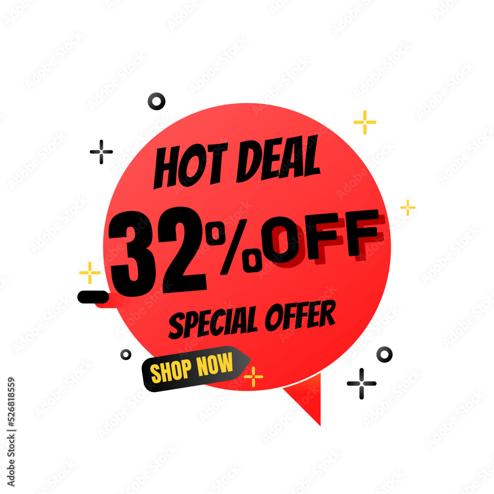 32% percent off(offer), hot deal, red and Black Friday 3D super discount sticker, mega sale. vector illustration, Thirty-two