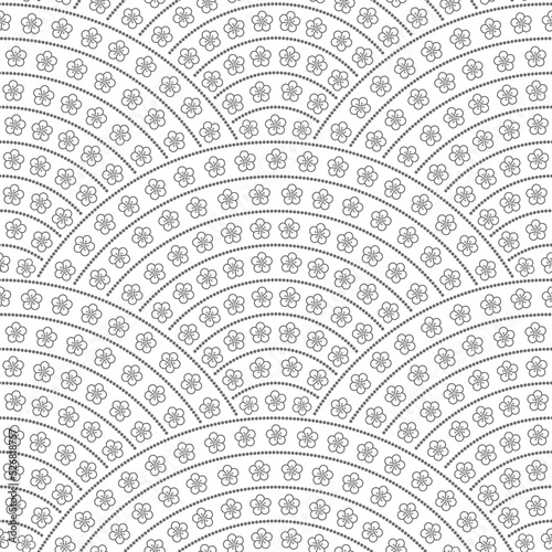 Happy Chinese New Year Seamless pattern .Garland of plum flowers in bloom black and white background. Holiday wallpaper, wrapping paper for packaging, silk kimono textile print