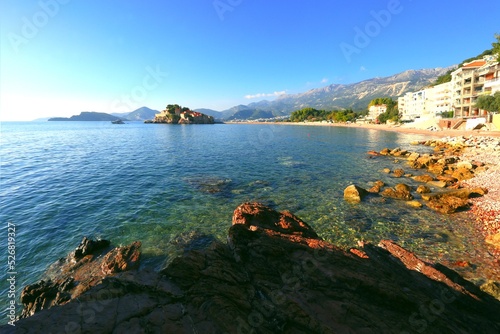 wonderful summer coast in Budva city, Sveti Stefan beach, Montenegro, Europe...exclusive - this image is sold only on Adobe stock photo