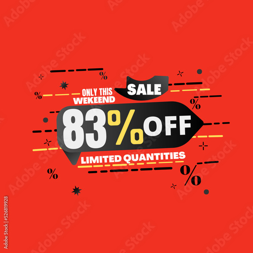 83% percent off(offer), limited quantities, red and yellow 3D super discount sticker, sale.(Black Friday) vector illustration, Eighty-three 