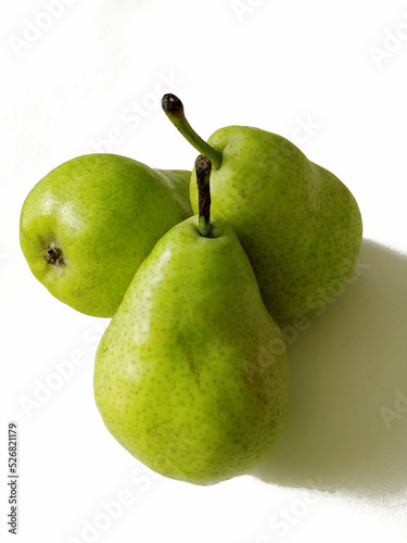 ripe fresh pears on white background