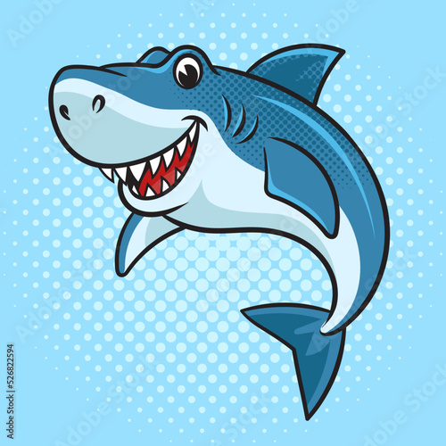 Cartoon shark fish pop art retro vector illustration. Comic book style imitation.