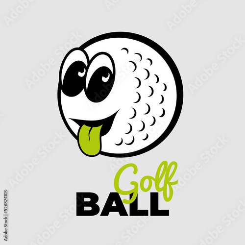 A golf ball is a funny character, an illustration for a logo, symbol or sticker.