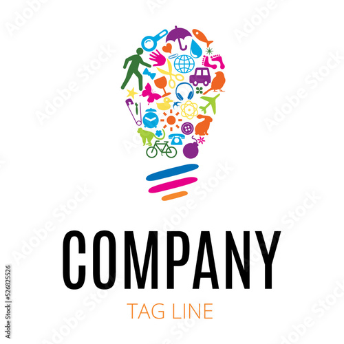 Creativity and innovation logo. Colorful and creative elements forming a lamp. Idea.
