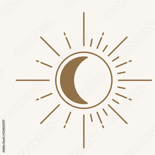 Sun logo design in simple modern line style. Boho element vector