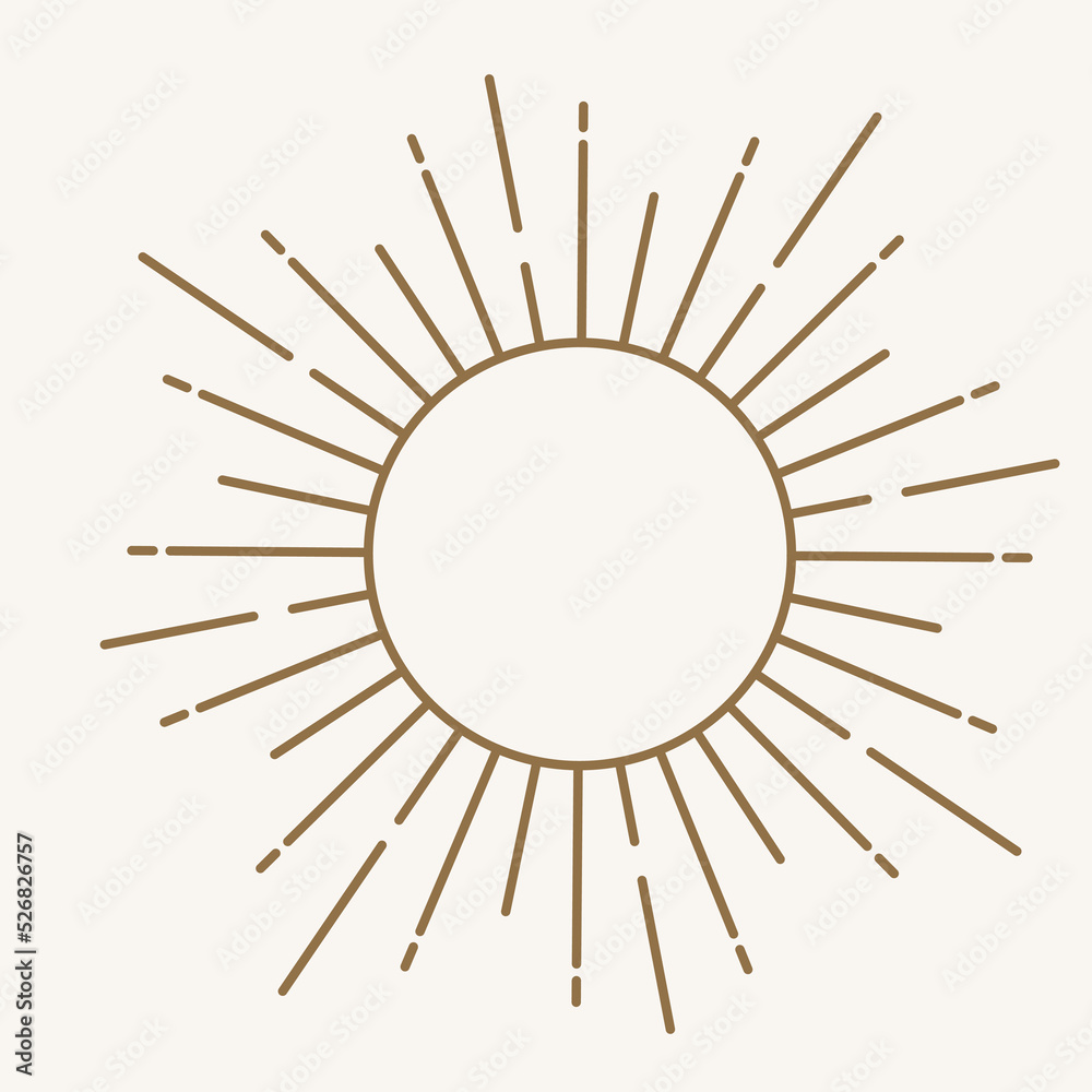 Sun logo design in simple modern line style. Boho element vector