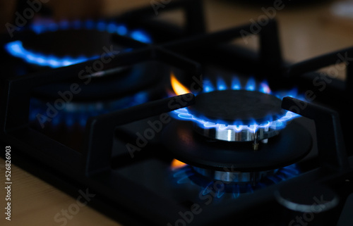 kitchen gas cooker with burning fire propane gas