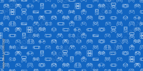 Video game controller background Gadgets and devices seamless pattern vector Pixel Art style