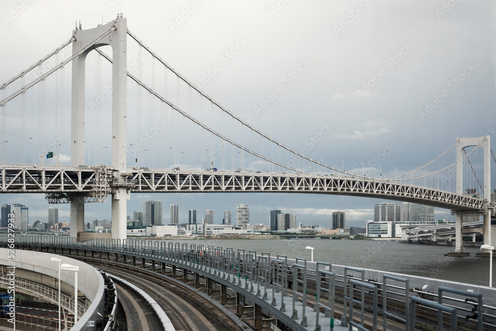 Fototapeta premium Rainbow Bridge from the New Transit Yurikamome in Tokyo